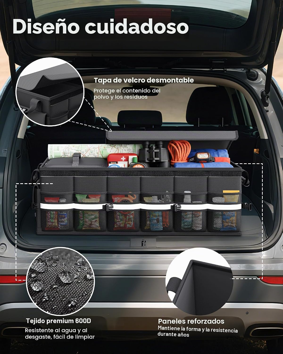 HOTOR - Organizador de maletero - Organizadores de coche para SUV con bolsa enfriadora extraíble