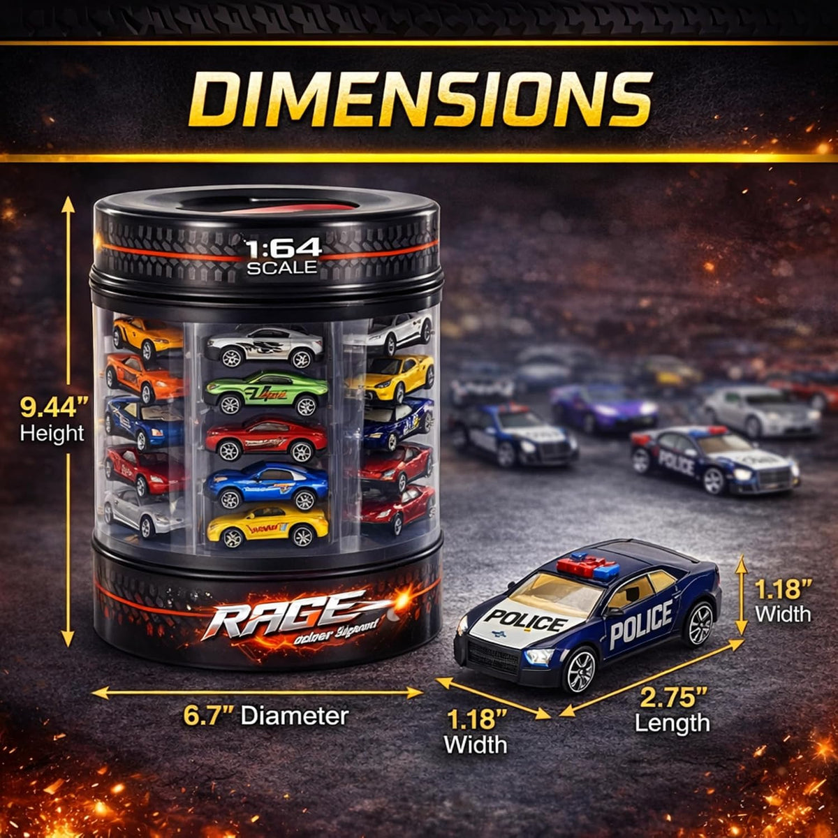 Juego de 25 piezas de autos fundidos a presión en bañera de transporte de almacenamiento, colección de vehículos fundidos a presión de aleación de metal a escala 1:64 para niños