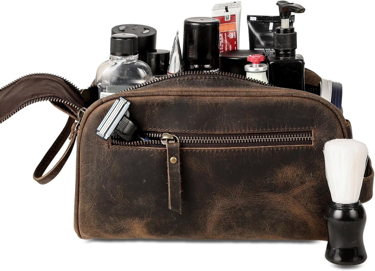 KomalC Neceser de viaje – Kit de cuero de alta calidad para hombres y mujeres con forro resistente al agua y amplio organizador con cremallera