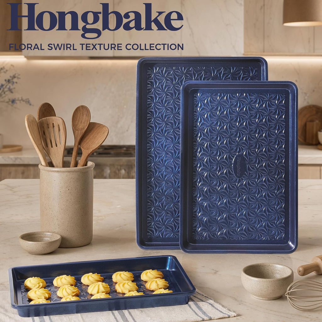 Juego de 3 bandejas antiadherentes para horno, no tóxicas, color azul