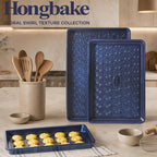 Juego de 3 bandejas antiadherentes para horno, no tóxicas, color azul