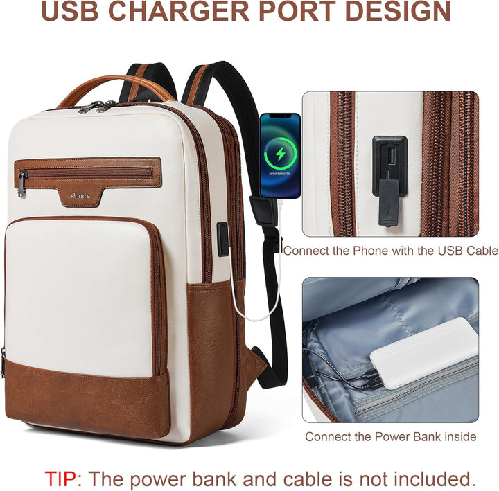Mochila de cuero para laptop Shrrie para mujeres y hombres, mochila...