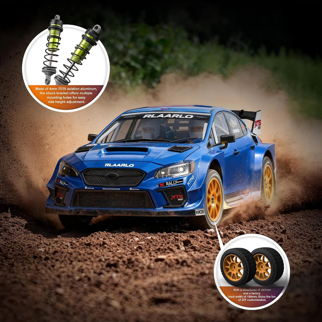 Coche de rally RC sin escobillas 1/10, 40+ MPH, 4WD, fibra de