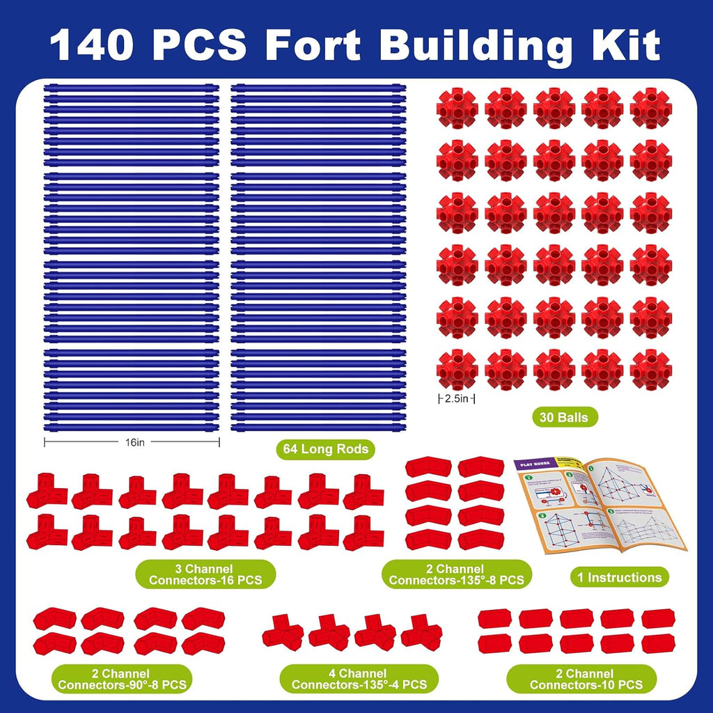 Kit de construcción de fortalezas para niños de 4 a 8 a 12 años, 140 piezas