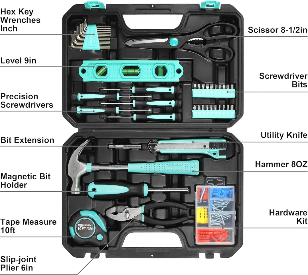 Amazon Basics Kit de herramientas domésticas de 142 piezas para rep...