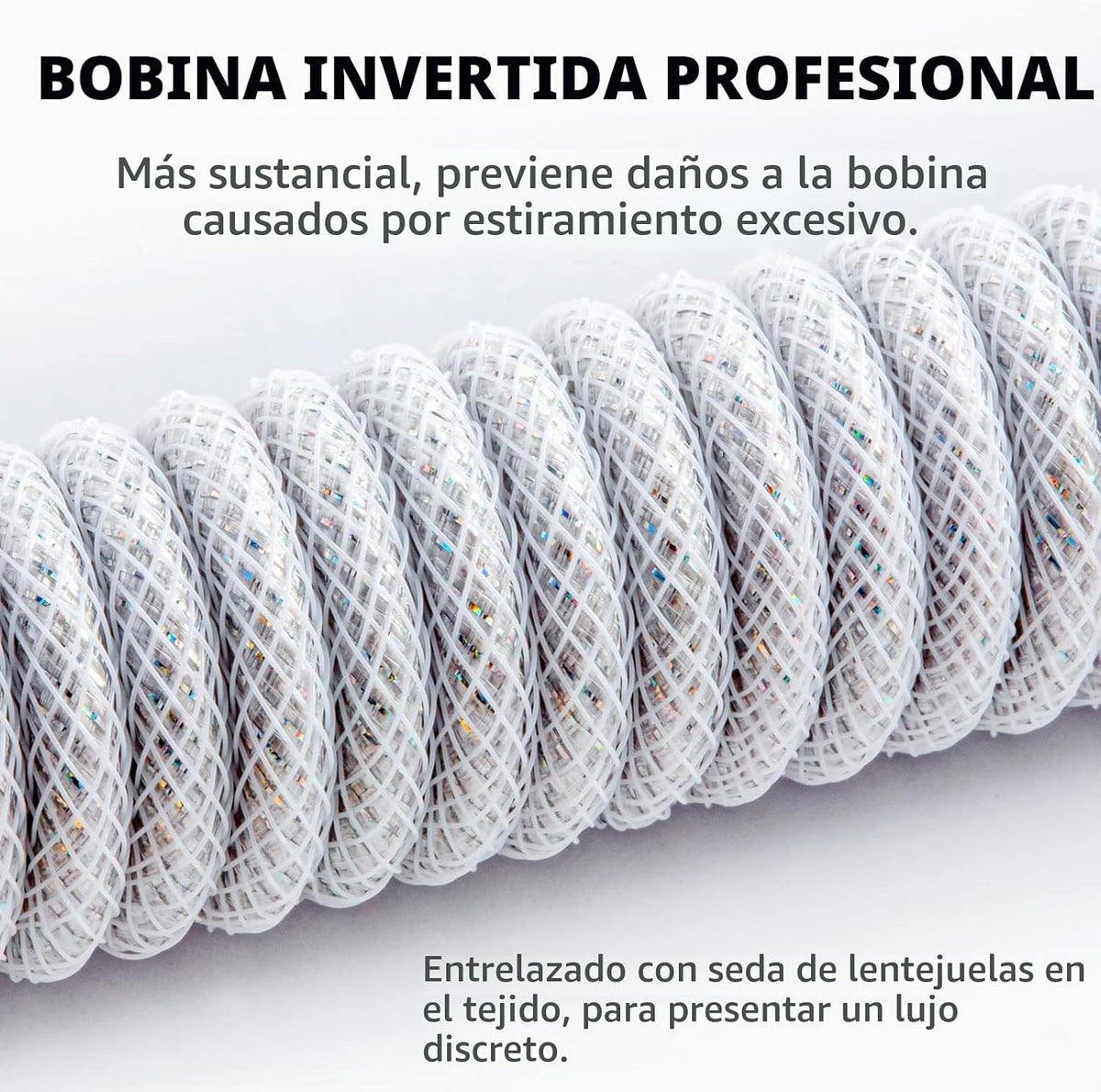 Cable de teclado en espiral USB C Starlight para teclado de juegos, cable de teclado mecánico de doble funda con aviador metálico desmontable, 1.5M USB-C a USB-A, color blanco con conector de