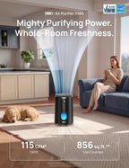DREO AHAM VERIFIDE - Purificador de aire inteligente para el hogar, dormitorio, mascotas, humo, polvo, polen y olores, Wi-Fi/Voz/Alexa, monitor PM2.5, automóvil, turbo, modo de sueño HEPA, DR-HAP008S