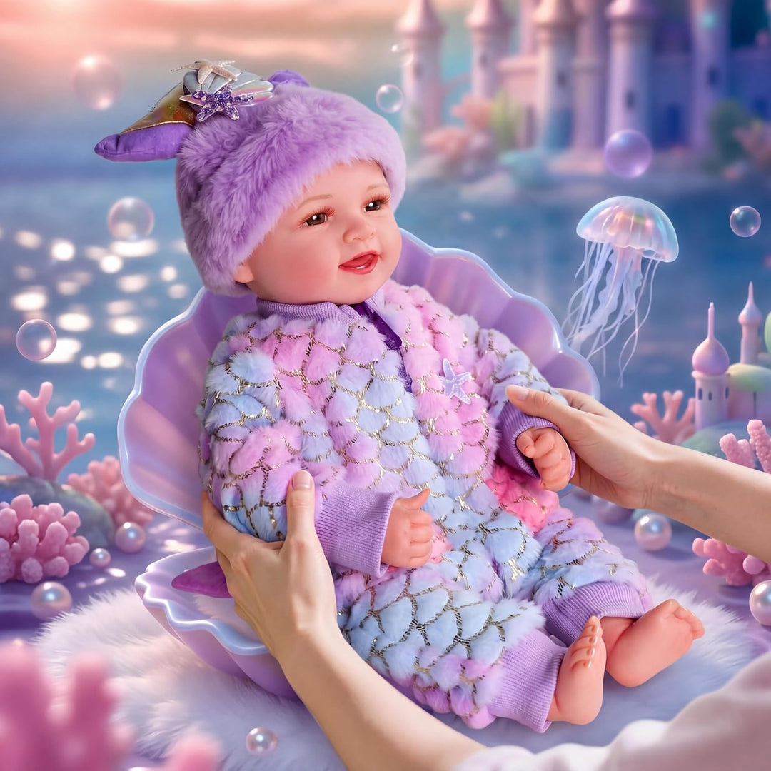 BABESIDE Muñeca bebé de sirena para niña, 17 pulgadas, suave, reali...