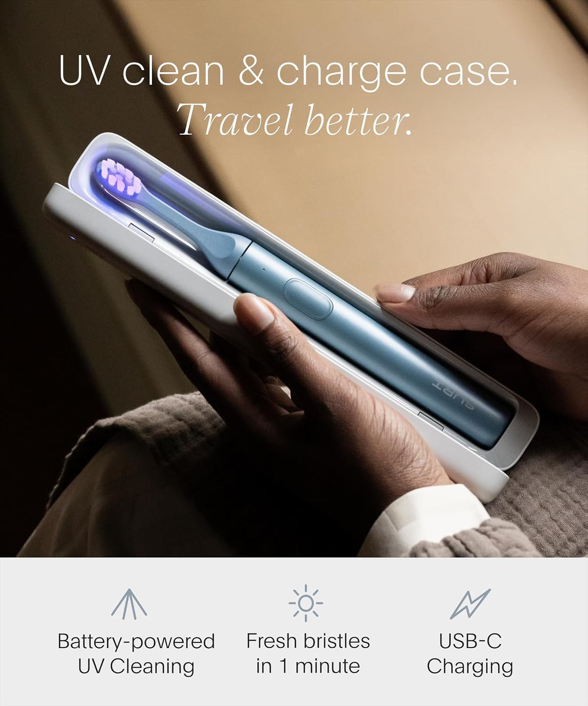 SURI 2.0 Nuevo cepillo de dientes eléctrico sónico con sensor de presión y estuche de viaje con limpieza UV | Batería de más de 1 mes | cepillo de dientes eléctrico para adultos | cepillos de dientes