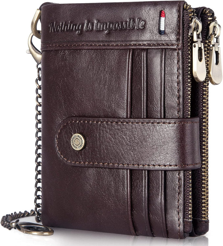gzcz Billeteras de cadena RFID para hombre, cartera de cuero genuin...