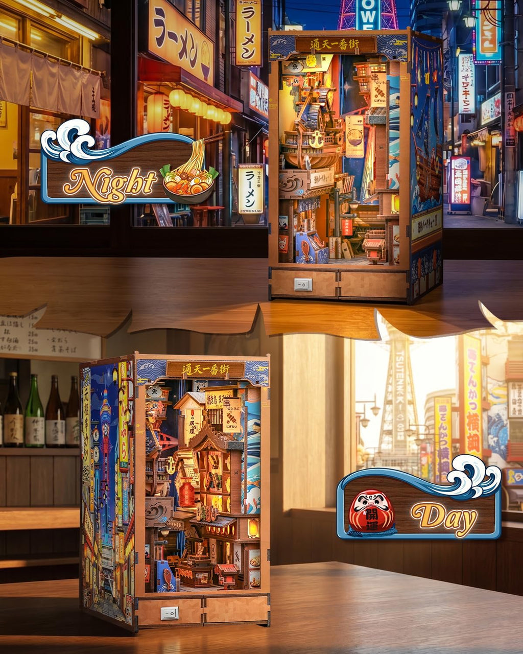 CUTEBEE Kit de rincón de libros para adultos, kit de casa en miniatura plegable japonés, estantería LED, decoración decorativa para el hogar, regalos de manualidades de construcción de modelos para