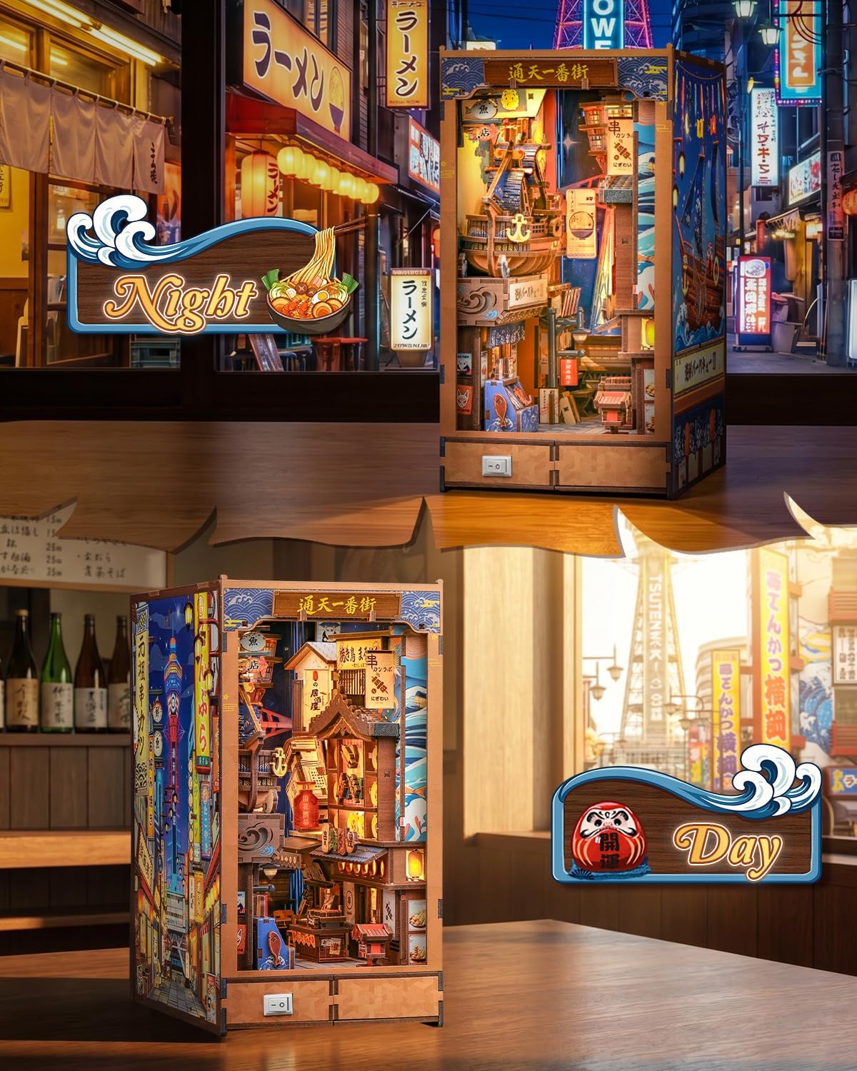 CUTEBEE Kit de rincón de libros para adultos, kit de casa en miniatura plegable japonés, estantería LED, decoración decorativa para el hogar, regalos de manualidades de construcción de modelos para