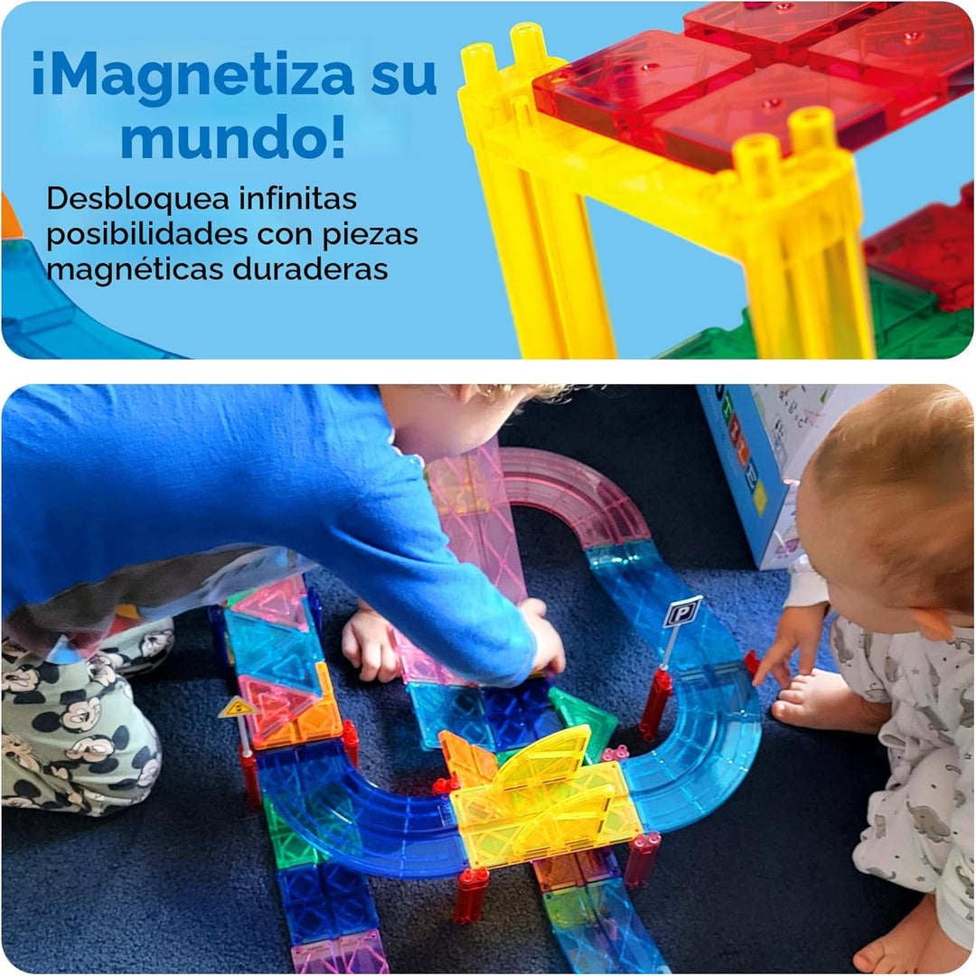 PicassoTiles Juego de azulejos magnéticos para carreras de autos em...