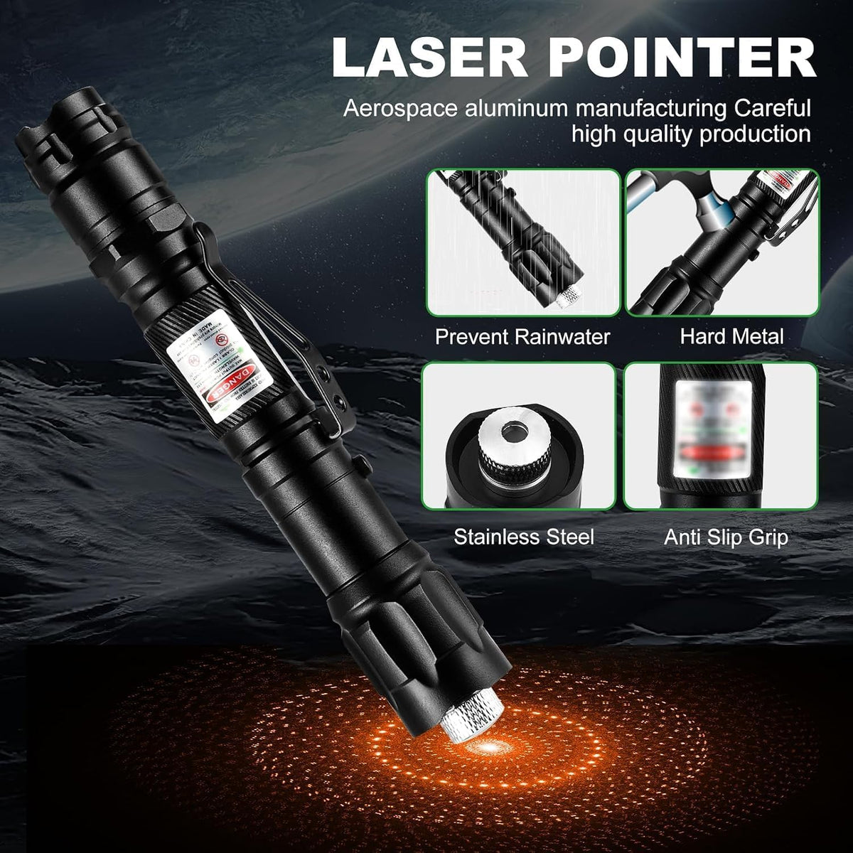 Puntero láser rojo, recargable por USB, enfoque ajustable