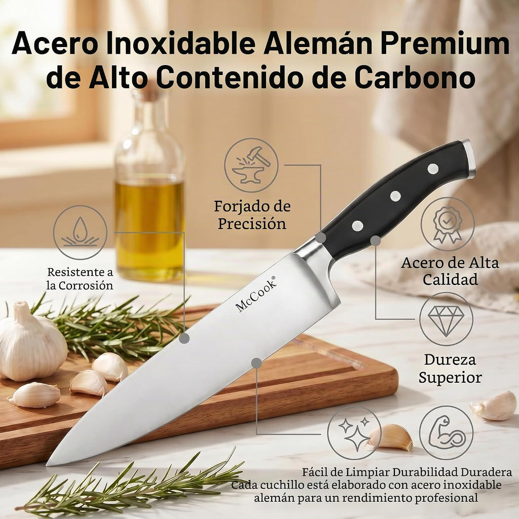 McCook Juego de cuchillos de cocina afilados con afilador incorporado