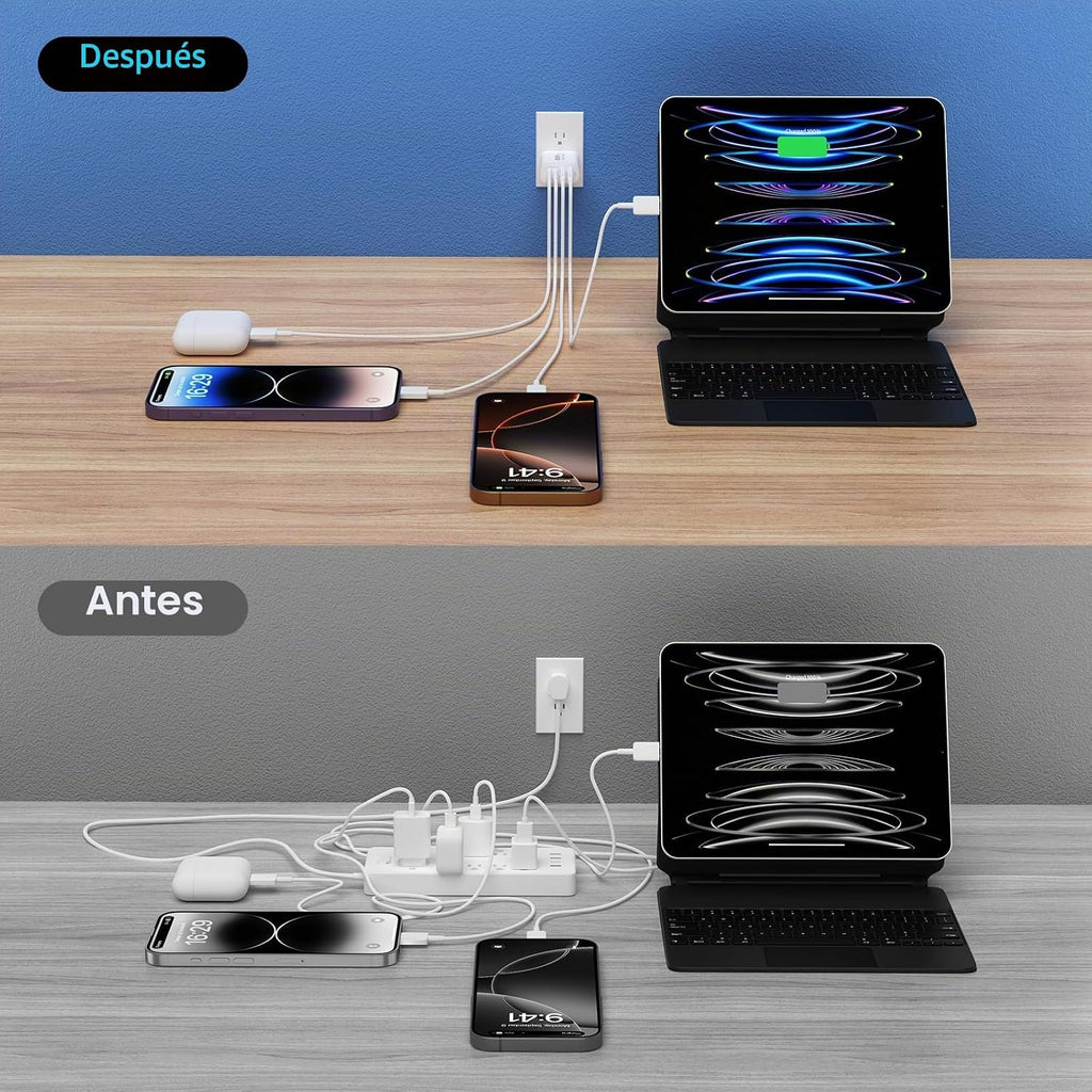 Bloque de Carga USB C, Pack de 2 40W 4-Puertos Carga Rápida Múltiple Tipo C Cargador de Teléfono Ladrillo +QC 3.0 Enchufe de Pared USB A Salida Multipuerto Caja Cubeta para Teléfono 15/14/13/12/11 Pro