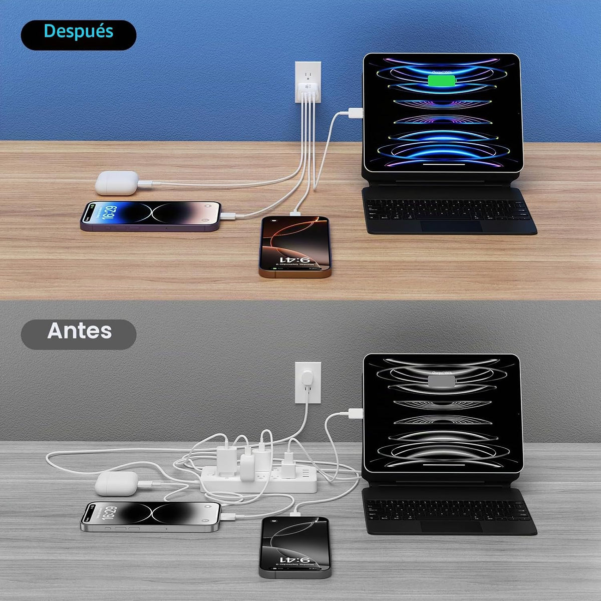 Bloque de Carga USB C, Pack de 2 40W 4-Puertos Carga Rápida Múltiple Tipo C Cargador de Teléfono Ladrillo +QC 3.0 Enchufe de Pared USB A Salida Multipuerto Caja Cubeta para Teléfono 15/14/13/12/11 Pro
