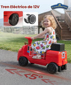 Chuggington - Tren de 2 plazas sin rieles, con licencia de 12 V, para niños de 3 años en adelante, con espacio de almacenamiento, silbato, LED, música, 2 velocidades máximas, 150 libras, rojo