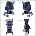 Elevon Cochecito para mascotas, cochecito multifuncional de 4 ruedas, cochecito de viaje portátil plegable con transportador desmontable, adecuado para perros medianos y pequeños, gatos, azul