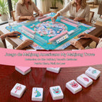 Set de 160 Fichas de Mahjong en color Rosa con Grabado y Bolsa de Transporte y Accesorios, Juego de Fichas de Mahjong de 1.2’’