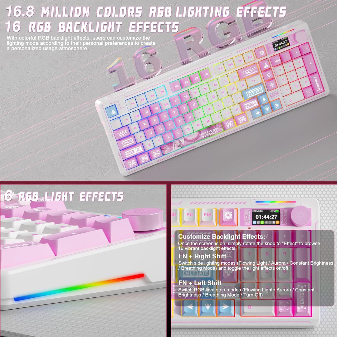 LINGBAO K98 PRO - Teclado mecánico de anime inalámbrico, con pantal...