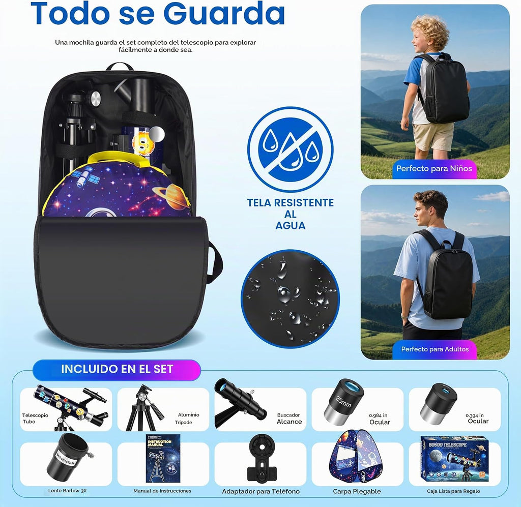 Kit de telescopio portátil de 3.150 in para adultos y niños con