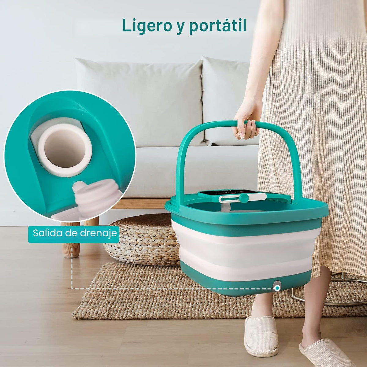 HOSPAN Spa de pies plegable con calor, burbujas, luz roja y control...
