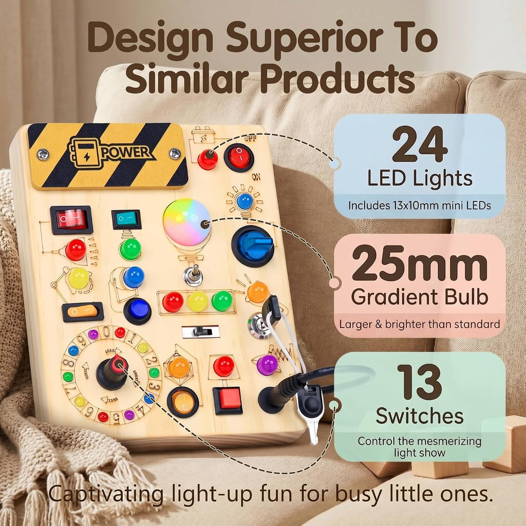 RichBoy Busy Boards, interruptor de luces, madera, 37 en 1, mediano