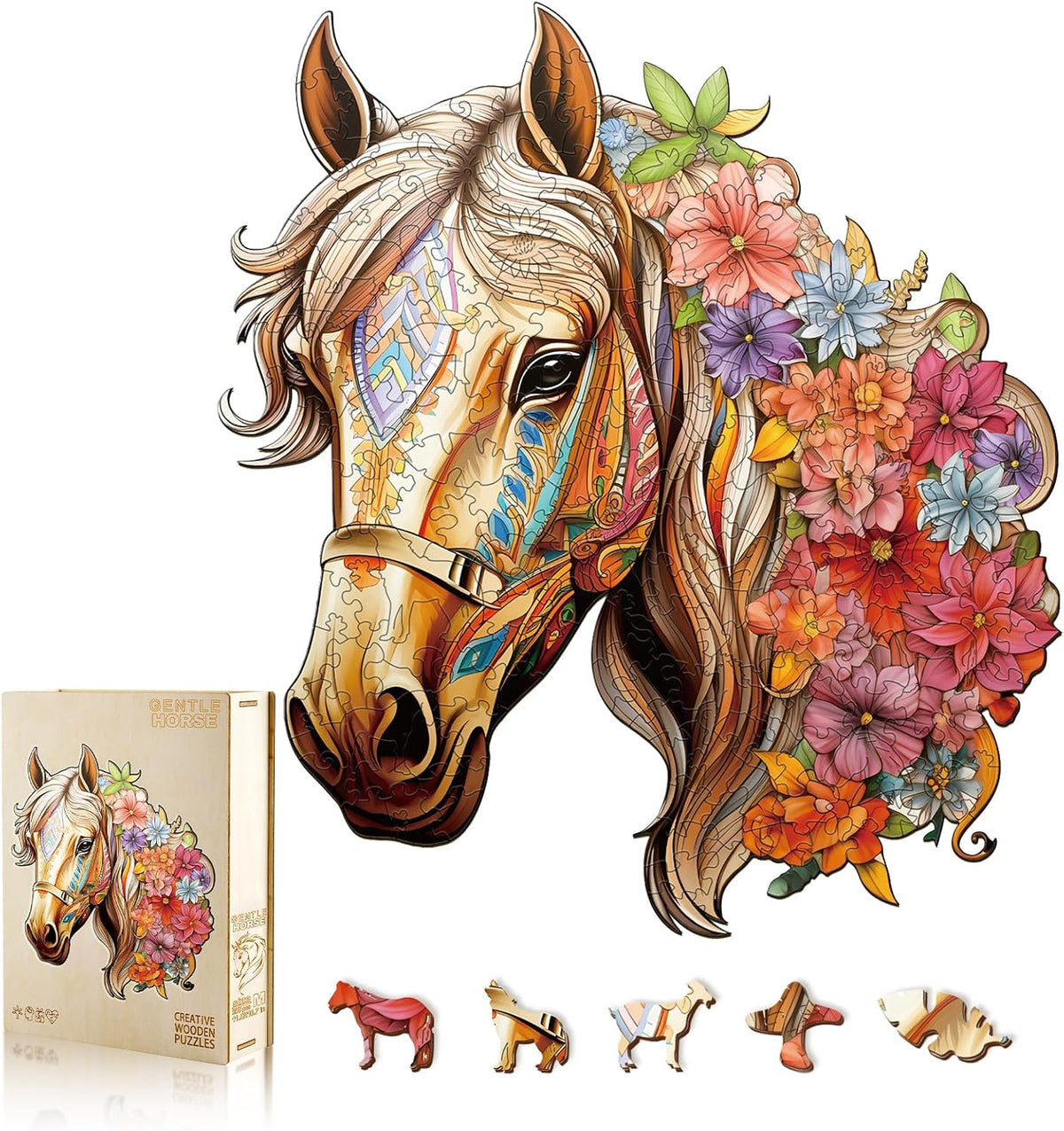 Rompecabezas de madera para adultos, juego de construcción de caballos de madera, rompecabezas irregulares de madera para adultos, rompecabezas difíciles regalos para amantes de los rompecabezas, (XL