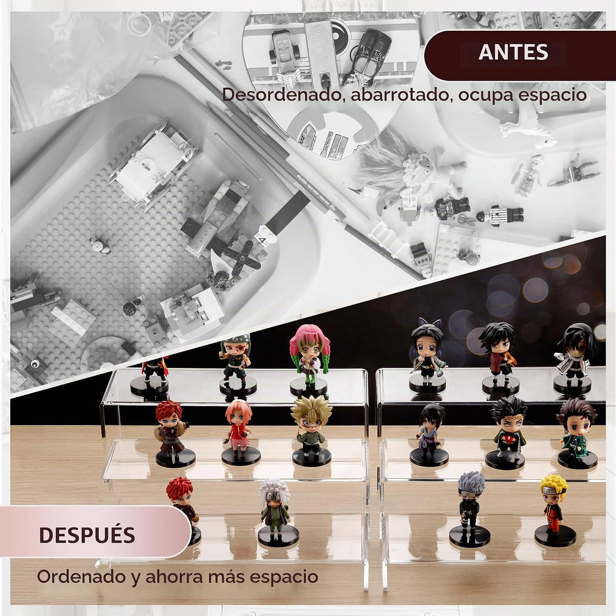 Juego de 2 elevadores de exhibición grandes de acrílico transparente, 3 tamaños de 12 pulgadas, estante de exhibición rectangular tipo vitrina para coleccionables, soporte de exhibición de