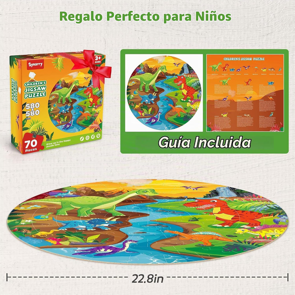 SYNARRY Rompecabezas de Piso para Niños de 4 a 6 años, Rompecabezas Grandes de 70 Piezas de Dinosaurios para Niños Pequenos de 2 a 4 años, Rompecabezas de Dinosaurios para Niños de 4 a 8 años