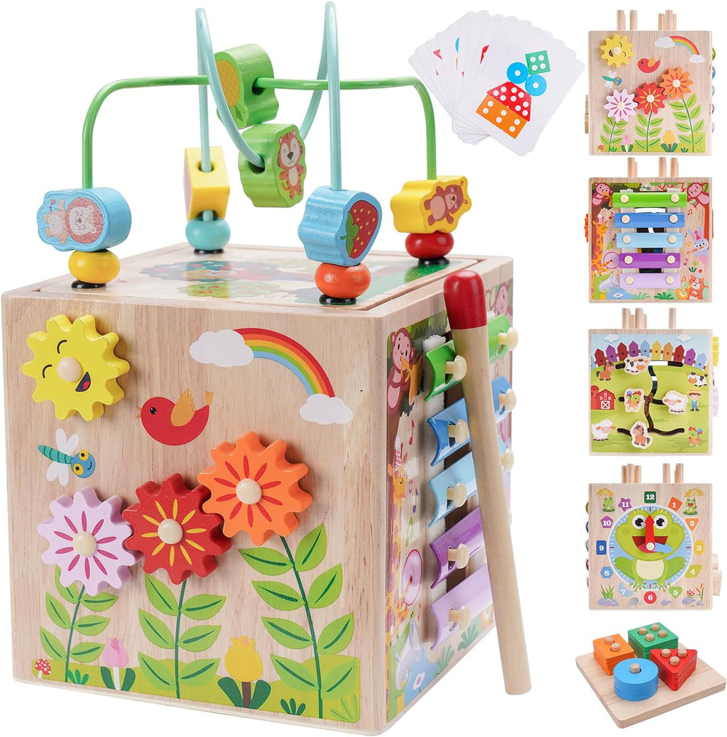 Cubo de Actividades de Madera | Juguetes Montessori para Niños Pequeños de 1, 2, 3 Años | Regalo de Primer Cumpleaños para Un Año | Juguetes Educativos para Bebés Niños y Niñas de 12+ Meses | Juego