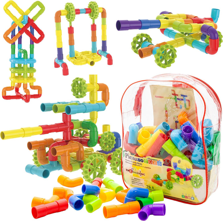 PicassoTiles 100 piezas STEM - Juego de construcción de tubos entre...