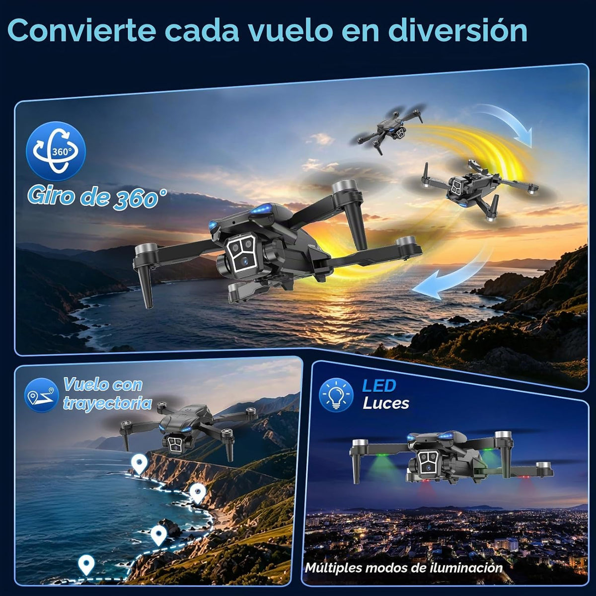 Drone con cámara 2K - Controlador de pantalla HD de 4.3 pulgadas para principiantes, motor sin escobillas, giro de 360°, despegue/aterrizaje con una tecla, retorno de una tecla, 2 baterías, tiempo de