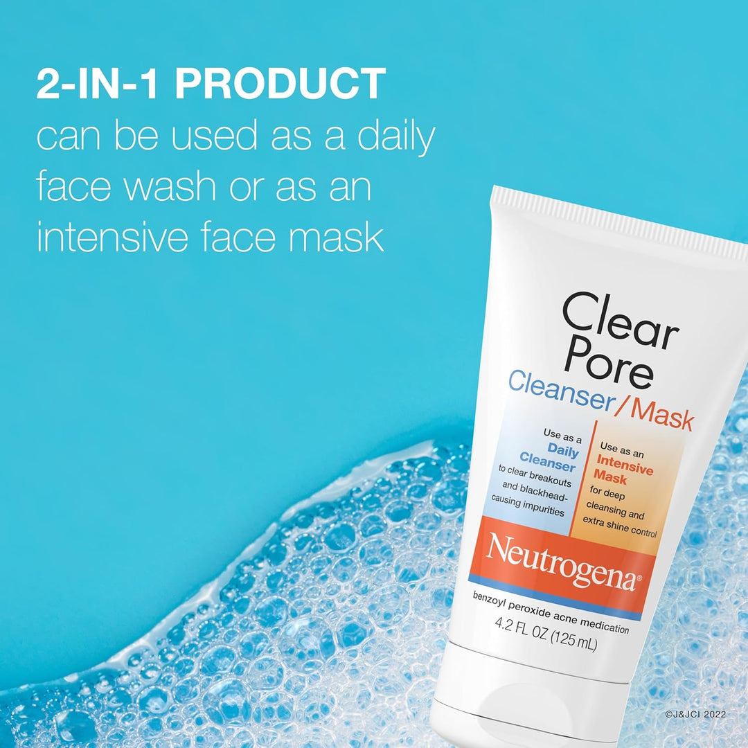 Neutrogena Clear Pore - Limpiador facial 2 en 1 con caolín y arcill...