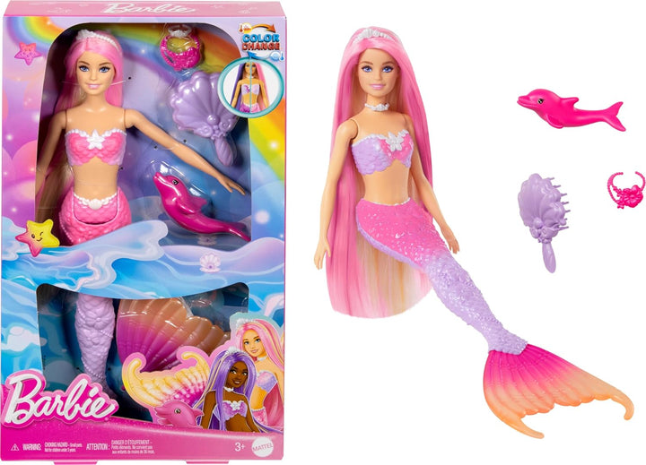 Muñeca Barbie Sirena, \u201CMalibu\u201D con cabello rosa, accesori...
