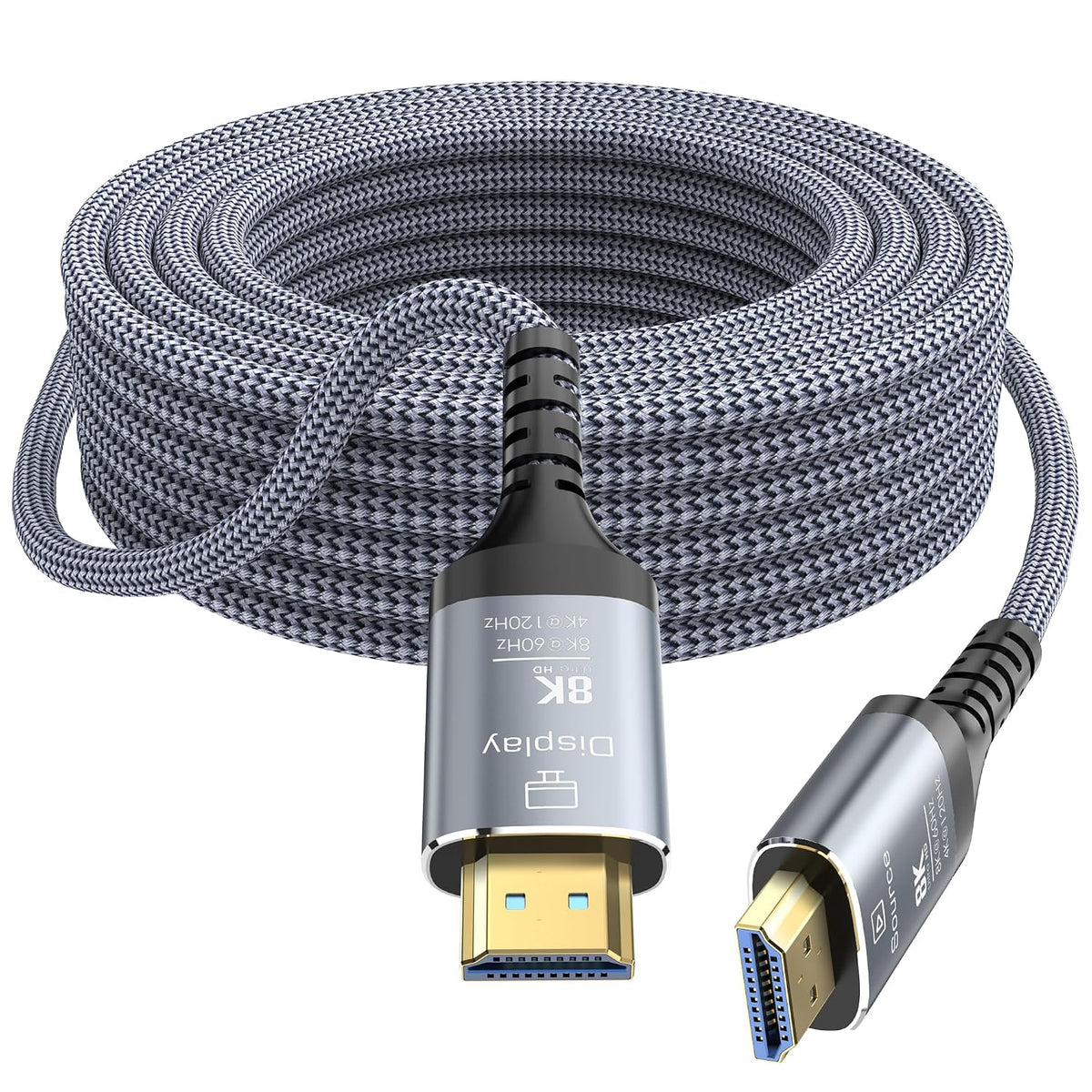 Cable de fibra óptica HDMI de 8 K, 100 pies, 48 Gbps, cable HDMI 2.1 de ultra-alta velocidad trenzado de longitud, 8 K a 60 Hz, 4 K a 120 Hz, HDR10/HDCP2.2&2.3/eARC/3D; compatible con PS5