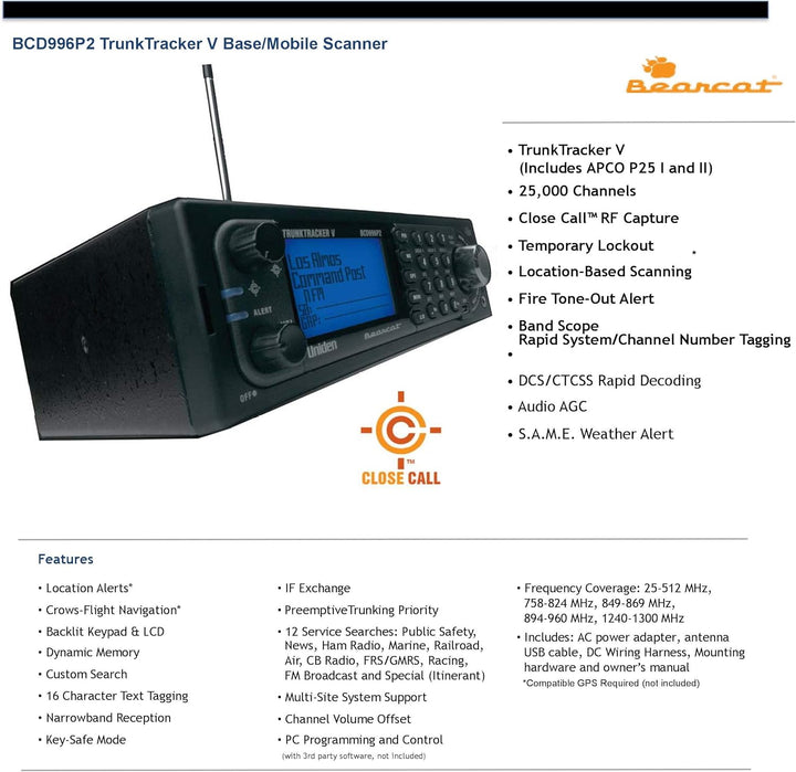Uniden BCD996P2 Escáner móvil digital TrunkTracker V 25000