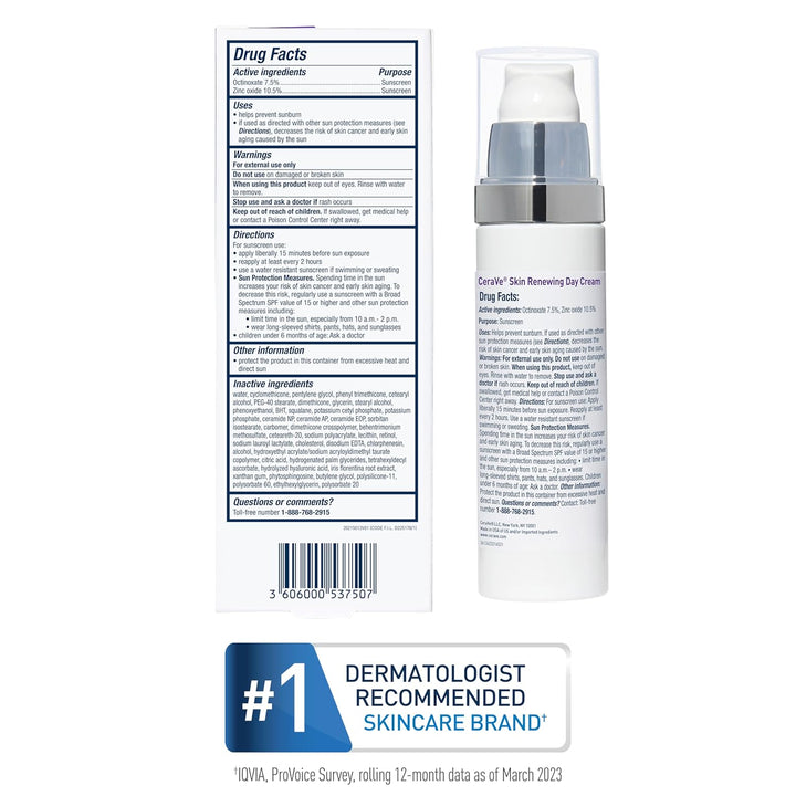 CeraVe crema de día, renovador cutáneo con factor de protección sol...