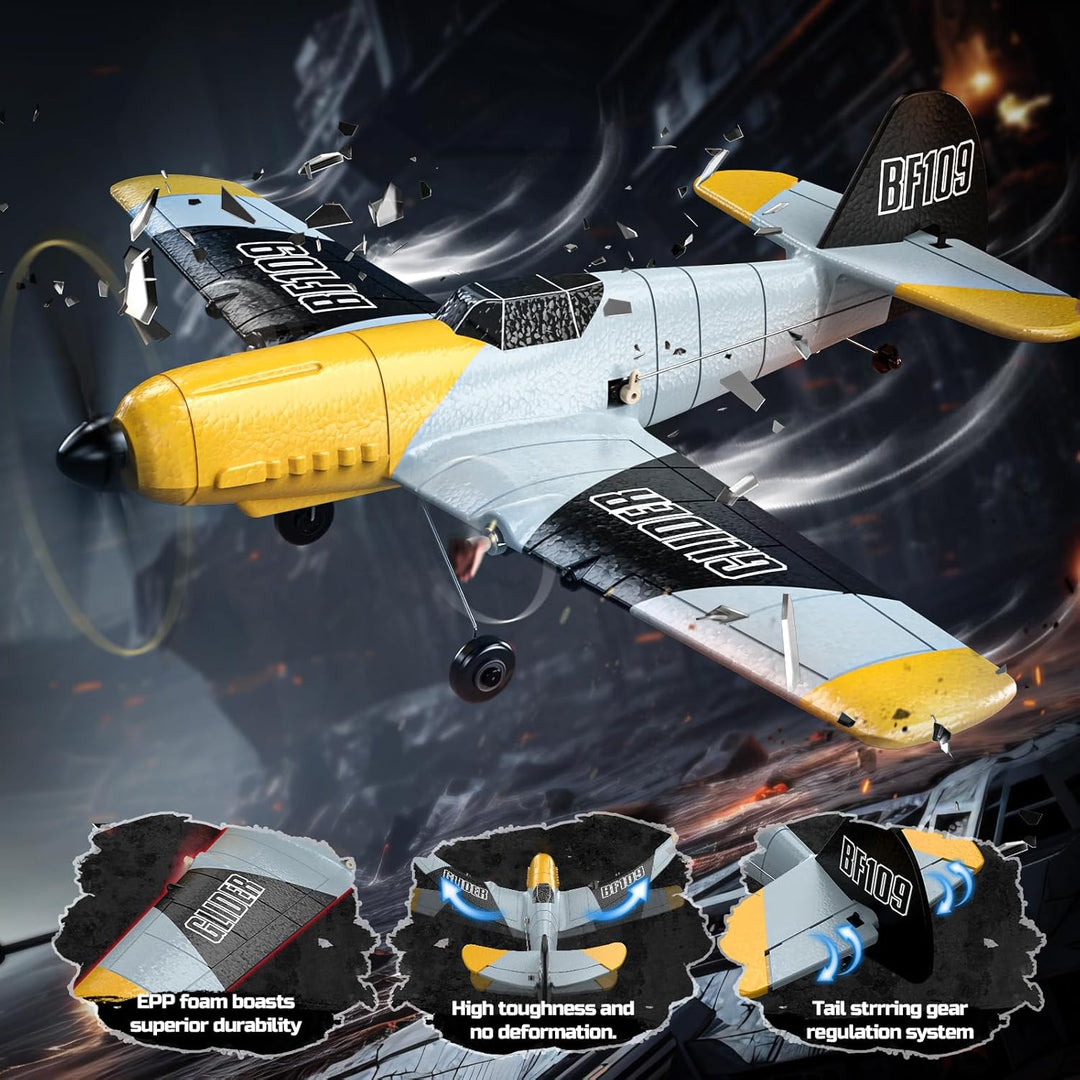 DEERC Avión RC BF-109 de 3 canales con control remoto, avión de com...