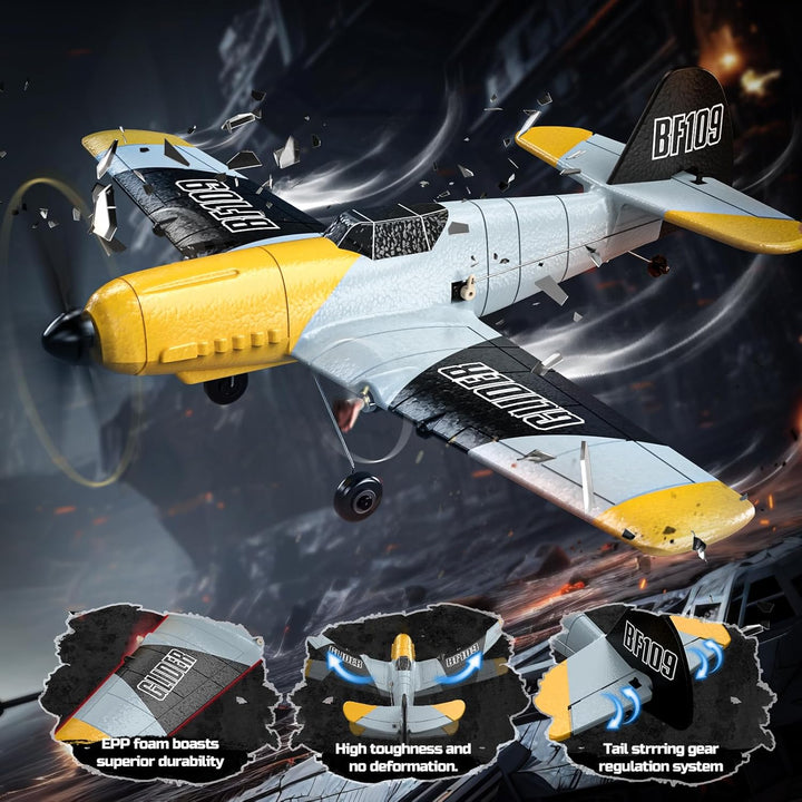 DEERC Avión RC BF-109 de 3 canales con control remoto, avión de com...