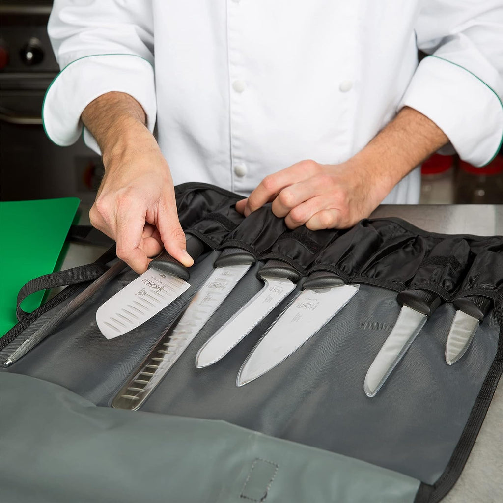 Mercer Culinary Millennia - Juego de rollos de cuchillos de 8 piezas, mangos negros