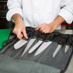 Mercer Culinary Millennia - Juego de rollos de cuchillos de 8 piezas, mangos negros