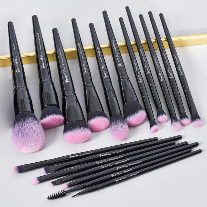Bueart Design Juego de 18 brochas de maquillaje Pro Deluxe, color r...