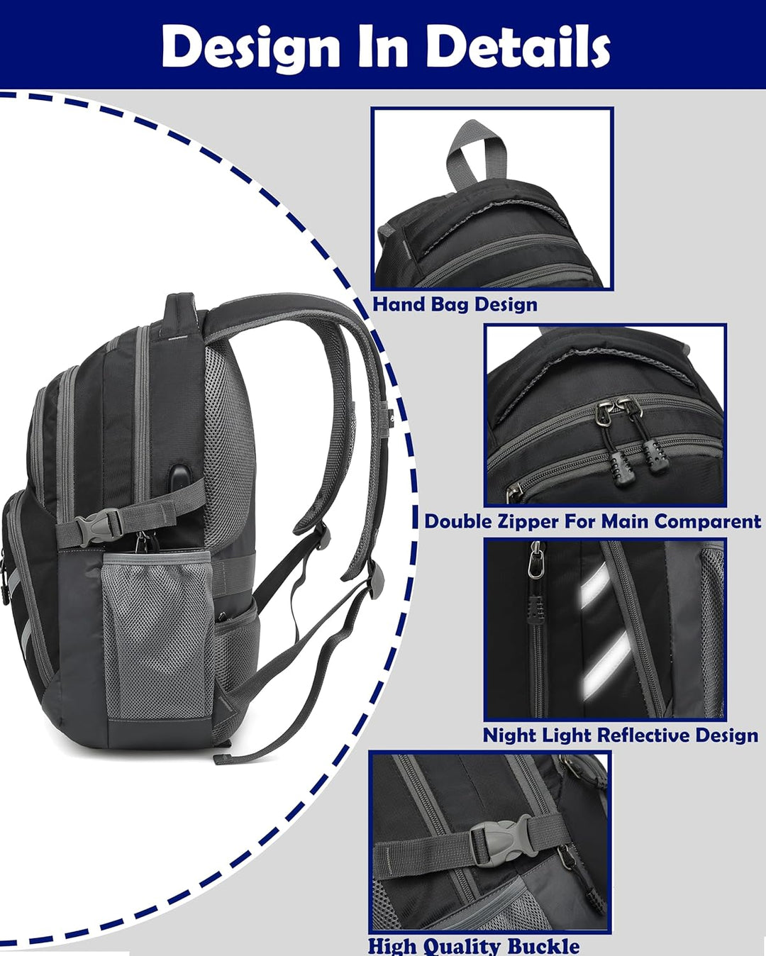ProEtrade - Mochila para universidad con puerto de carga USB, para...