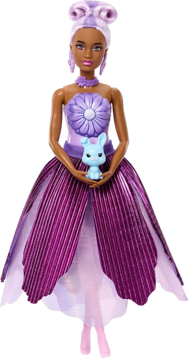Barbie Muñeca perfumada Petal Pop con vestido floral morado y acces...