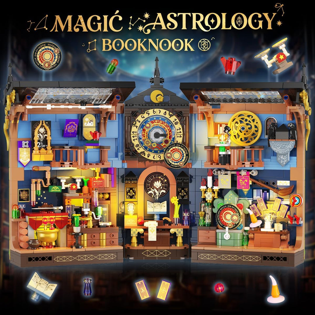 Juego de construcción de rincón de libro de astrología