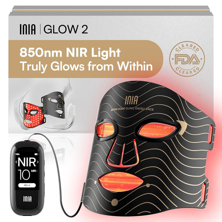 INIA Máscara de terapia de luz roja para cara, 4 modos de luz con N...