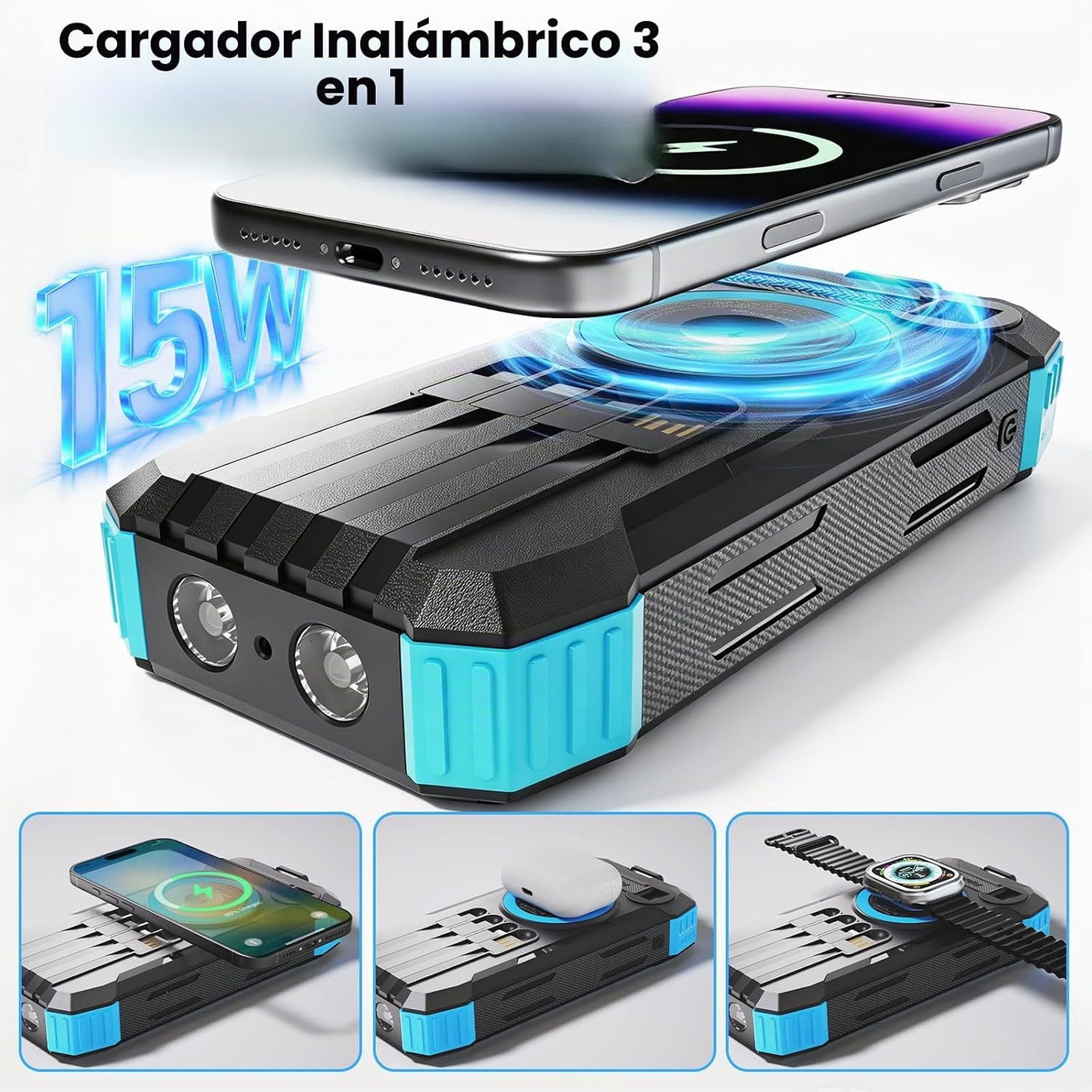 Banco de energía solar de 49800 mAh con manivela y 4 cables, cargad...
