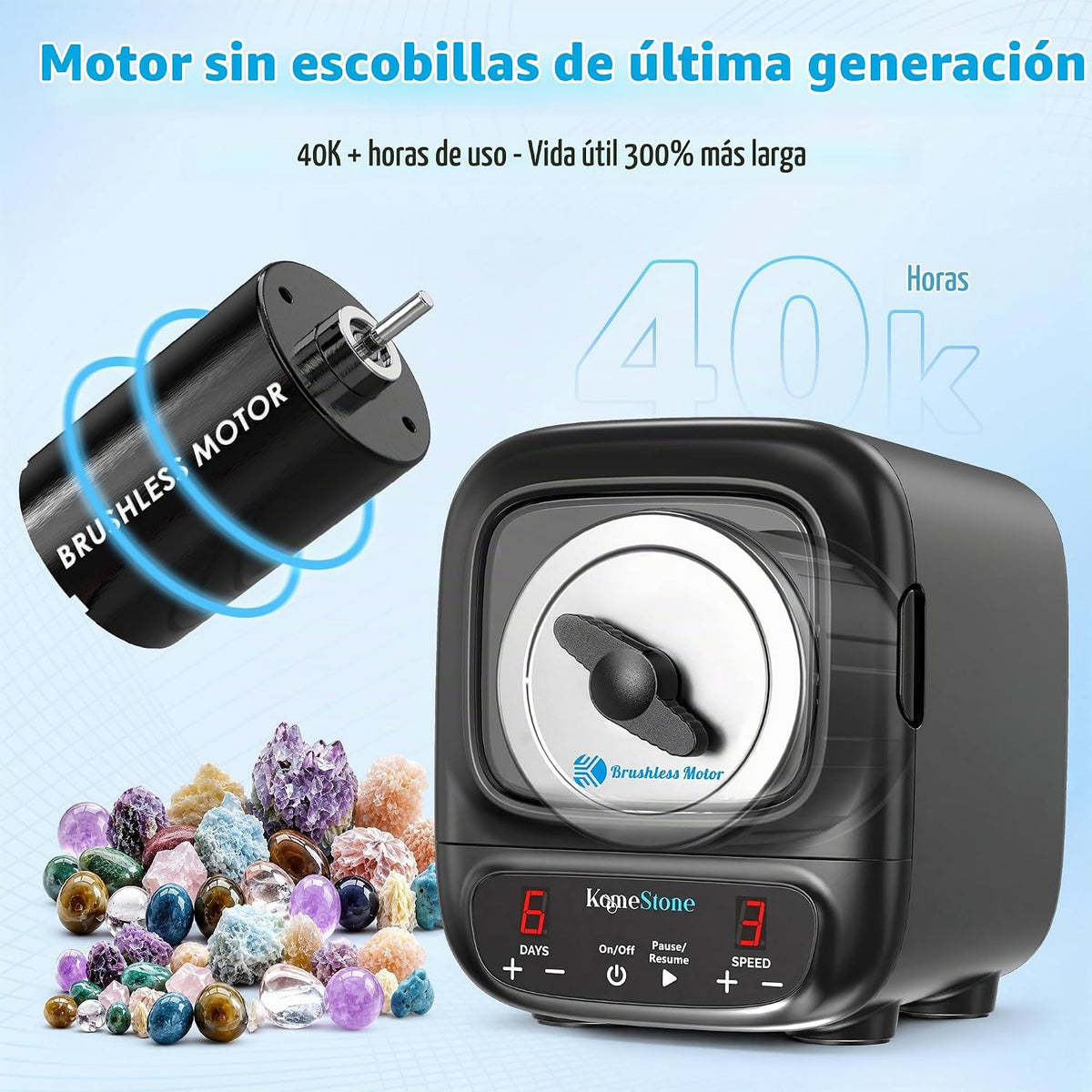 K2 3LB Pulidora de Rocas Brushless para Adultos y Niños, Kit Ultra Silencioso